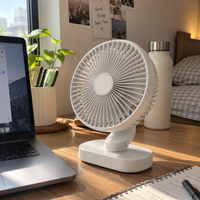 Premium 6.5-Inch Rechargeable Desk Fan with Adjustable Speed & Oscillation – White