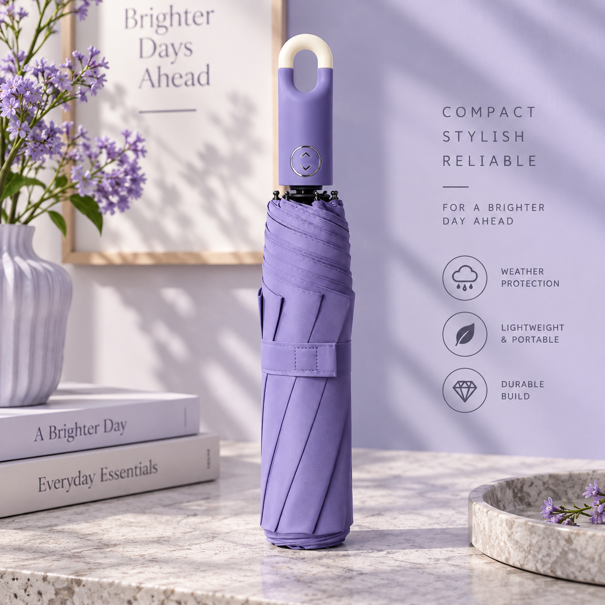 Premium Round Clip Folding Umbrella – Purple