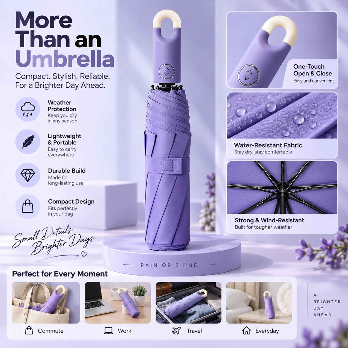 Premium Round Clip Folding Umbrella – Purple