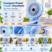 Premium 6-Inch Rechargeable Mini Clip Fan with 5-Speed Modes – Blue
