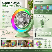 Premium 4000mAh Rechargeable Table Fan with 5-Speed Modes & LED Light – Green