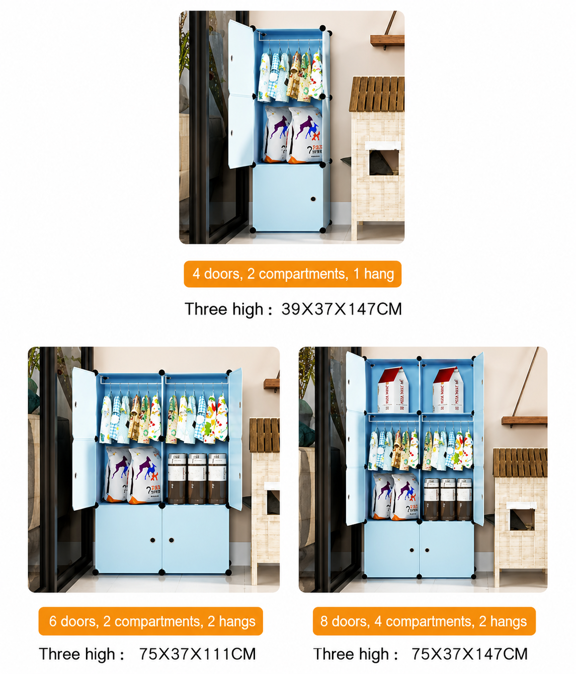 Premium 6-Door 6-Shelf Kids Modular Plastic Wardrobe Cabinet – Blue