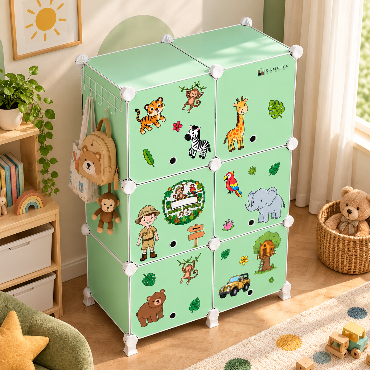 SAMDIYA 6 Door 12 Shelf Kids Wardrobe HS3 - storage detail
