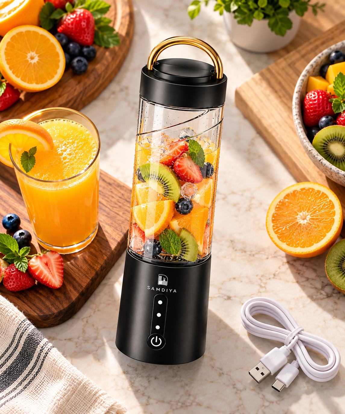SAMDIYA BDL-011 USB portable juicer black - side view