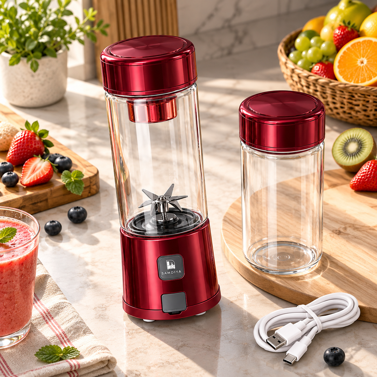 SAMDIYA Iron Man electric juicer maroon - front view