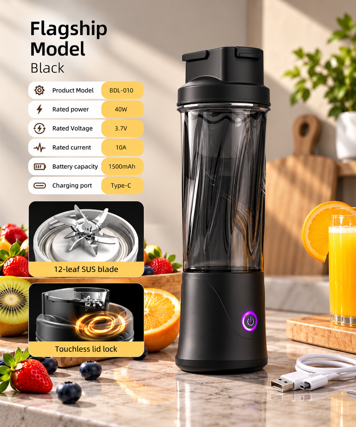 SAMDIYA BDL-010 USB portable juicer black - juicing