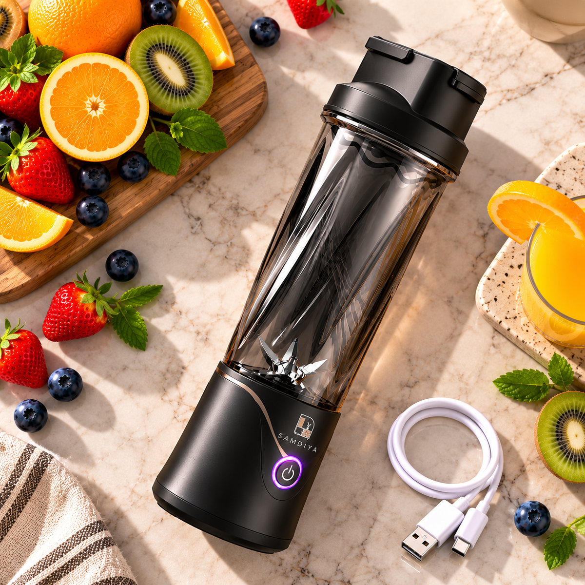 SAMDIYA BDL-010 USB portable juicer black - side view