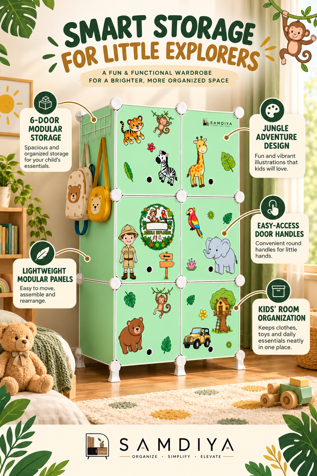 SAMDIYA 6 Door 12 Shelf Kids Wardrobe HS3 - doors and shelves