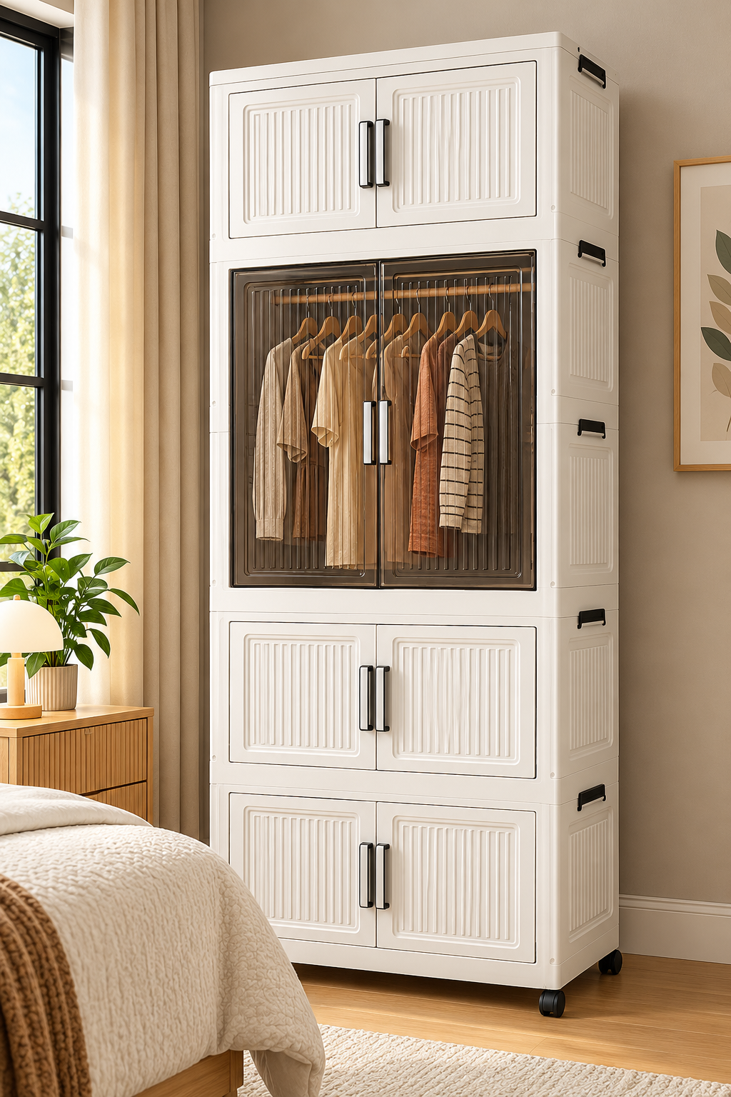 SAMDIYA 5-Door Modular Wardrobe with Hanging Section + 4-Layer Storage Box + Slim 6-Layer Shoe Cabinet | Buy 1 Get 2 Free Combo