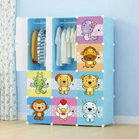 Premium 12-Door Zodiac-Print Kids Plastic Wardrobe – Blue