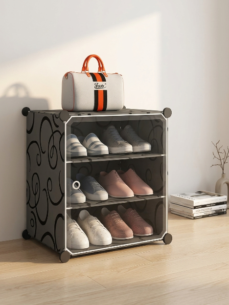 Premium 3-Shelf 1-Door Plastic Shoe Storage Cabinet – Black
