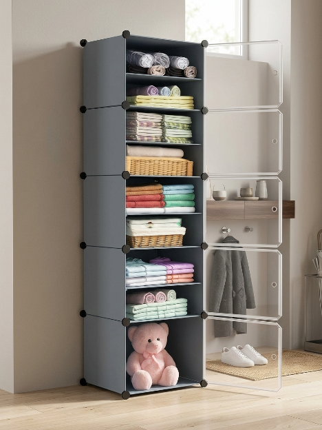 Premium 10-Layer Plastic Shoe Storage Cabinet with Doors – Grey