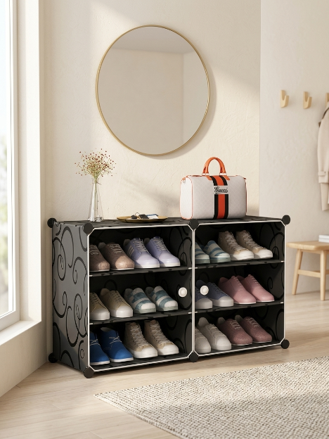 Premium 6-Shelf 2-Door Plastic Shoe Storage Cabinet – Black