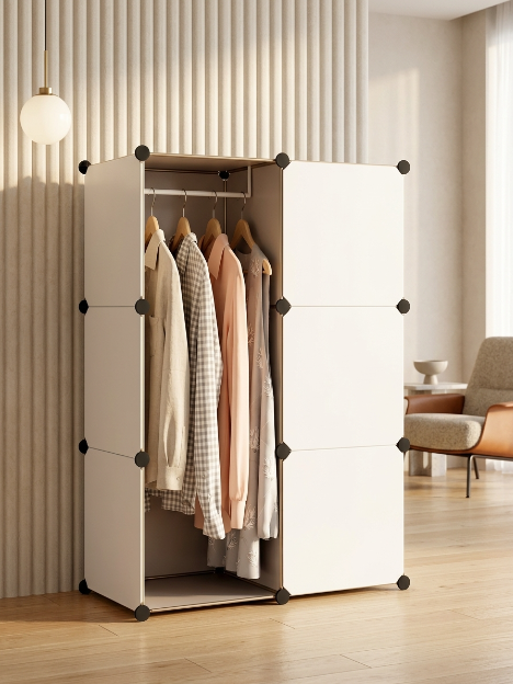 Premium 6-Shelf 6-Door Modular Plastic Wardrobe with Hanging Section – White