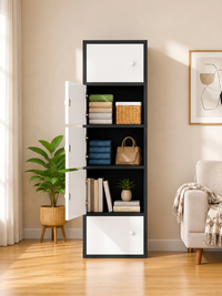Premium Nordic Black & White 5-Layer Wooden Storage Cabinet with Doors