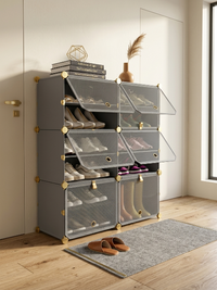 Premium 12-Shelf 6-Door Plastic Shoe Storage Cabinet – Grey