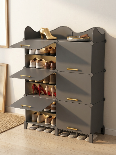Premium 12-Shelf 6-Door Plastic Shoe Storage Cabinet – Grey