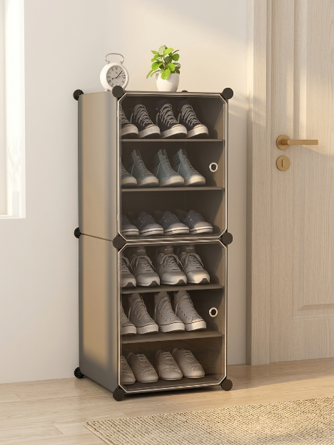 Premium 6-Shelf 2-Door Plastic Shoe Storage Cabinet – Grey