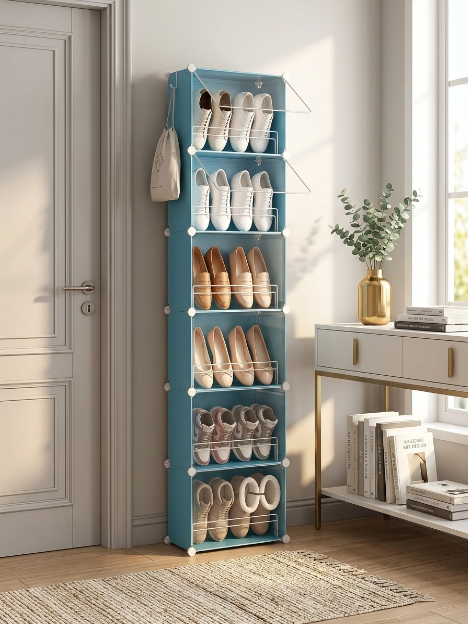 Premium Slim 6-Layer Plastic Shoe Storage Cabinet with Flip Doors – Blue