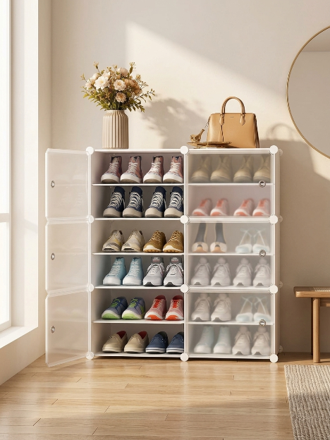 Premium 12-Shelf 6-Door Plastic Shoe Storage Cabinet – White