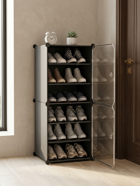Premium 6-Shelf 2-Door Plastic Shoe Storage Cabinet – Grey