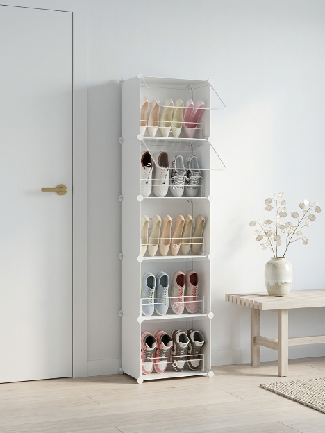 Premium Slim 6-Layer Plastic Shoe Storage Cabinet with Flip Doors – White