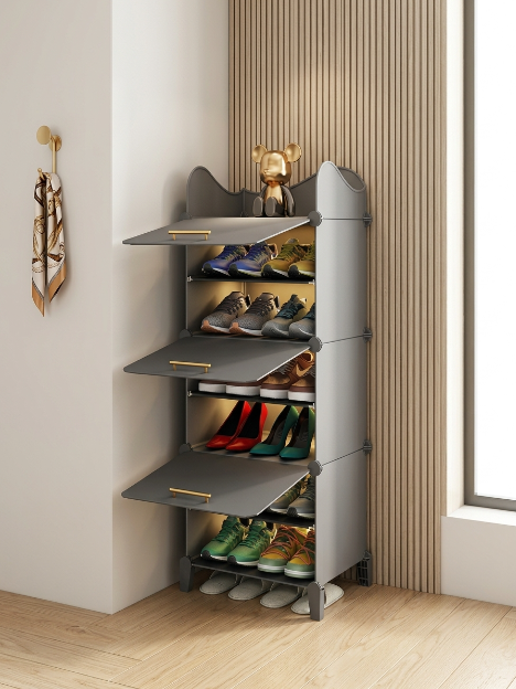Premium 6-Shelf 3-Door Plastic Shoe Storage Cabinet – Grey