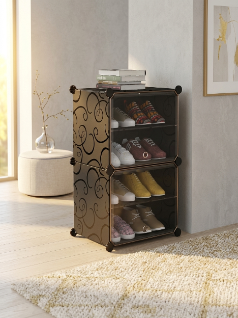 Premium 4-Shelf 2-Door Plastic Shoe Storage Cabinet – Black