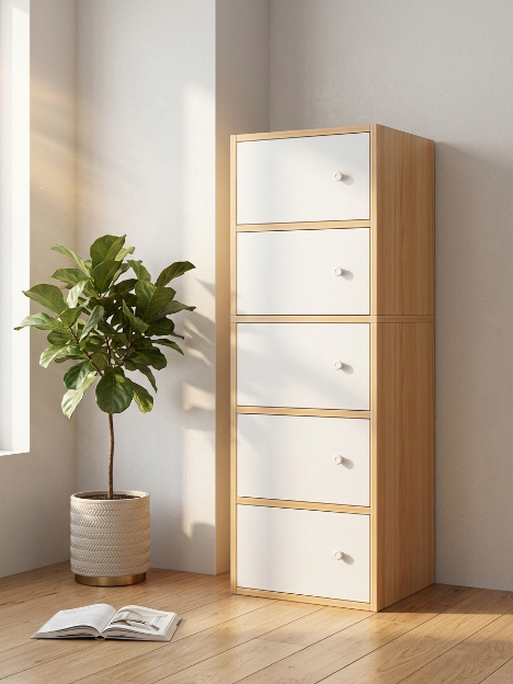Premium Nordic Maple 5-Layer Wooden Storage Cabinet with Doors