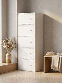 Premium Nordic White 5-Layer Wooden Storage Cabinet with Doors