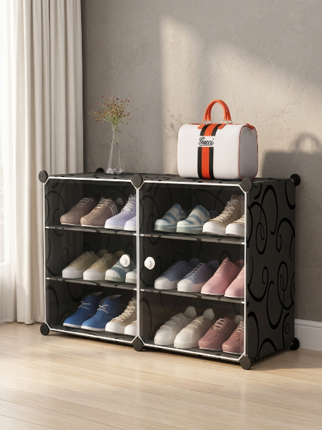 Premium 6-Shelf 2-Door Plastic Shoe Storage Cabinet – Black