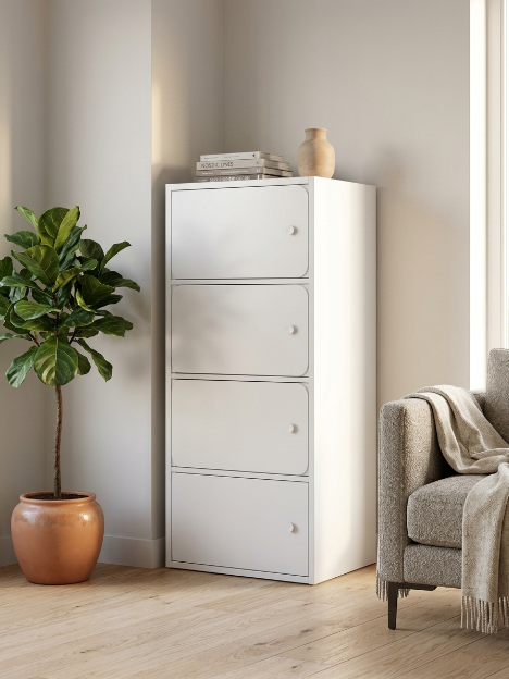 Premium Nordic White 4-Layer Wooden Storage Cabinet with Doors