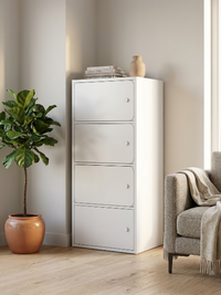 Premium Nordic White 4-Layer Wooden Storage Cabinet with Doors