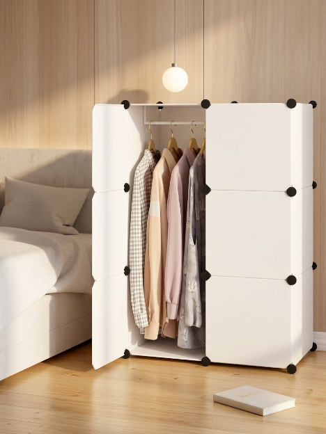 Premium 6-Shelf 6-Door Modular Plastic Wardrobe with Hanging Section – White