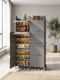 Premium 16-Shelf 8-Door Plastic Shoe Storage Cabinet – Grey