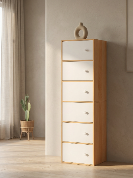 Premium Nordic Maple 6-Layer Wooden Storage Cabinet with Doors