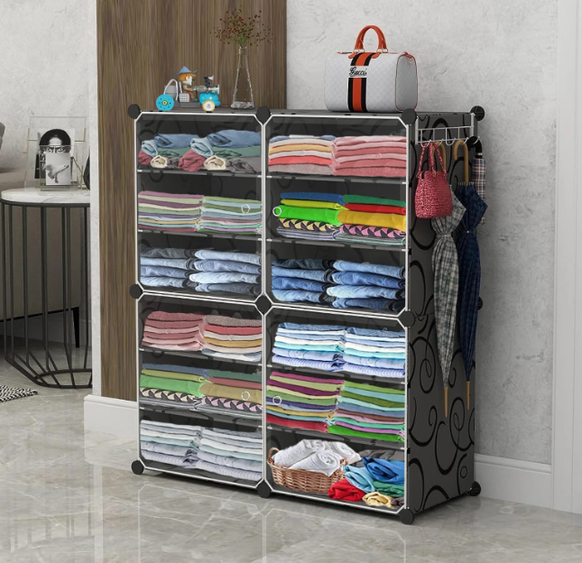 Premium 12-Shelf 4-Door Plastic Storage Cabinet – Black