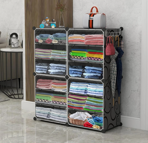 Premium 12-Shelf 4-Door Plastic Storage Cabinet – Black