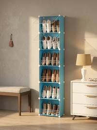 Premium Slim 6-Layer Plastic Shoe Storage Cabinet with Flip Doors – Blue