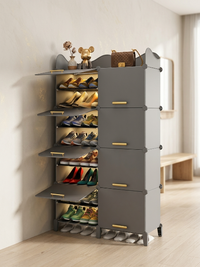 Premium 16-Shelf 8-Door Plastic Shoe Storage Cabinet – Grey