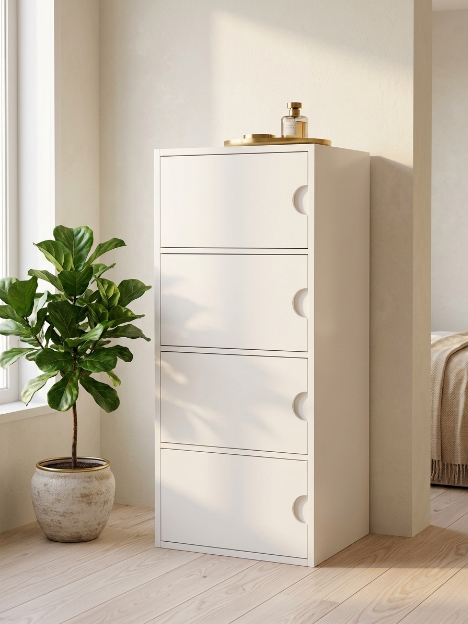 Premium Nordic White 4-Layer Wooden Storage Cabinet with Doors