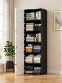 Premium Nordic Black & White 6-Layer Wooden Storage Cabinet with Doors