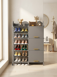 Premium 12-Shelf 6-Door Plastic Shoe Storage Cabinet – Grey
