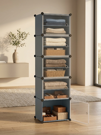 Premium 10-Layer Plastic Shoe Storage Cabinet with Doors – Grey