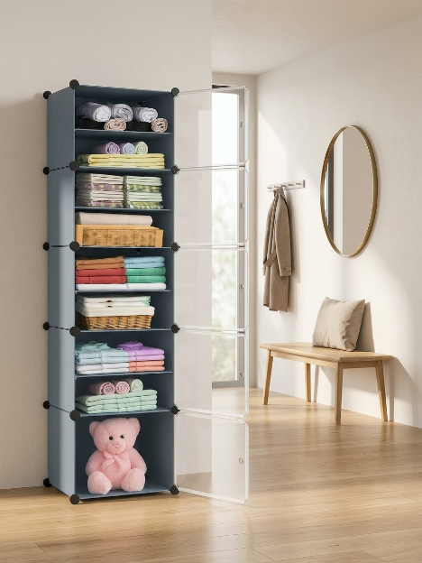 Premium 10-Layer Plastic Shoe Storage Cabinet with Doors – Grey
