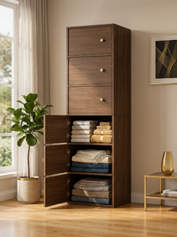 Premium Nordic Walnut 6-Layer Wooden Storage Cabinet with Doors