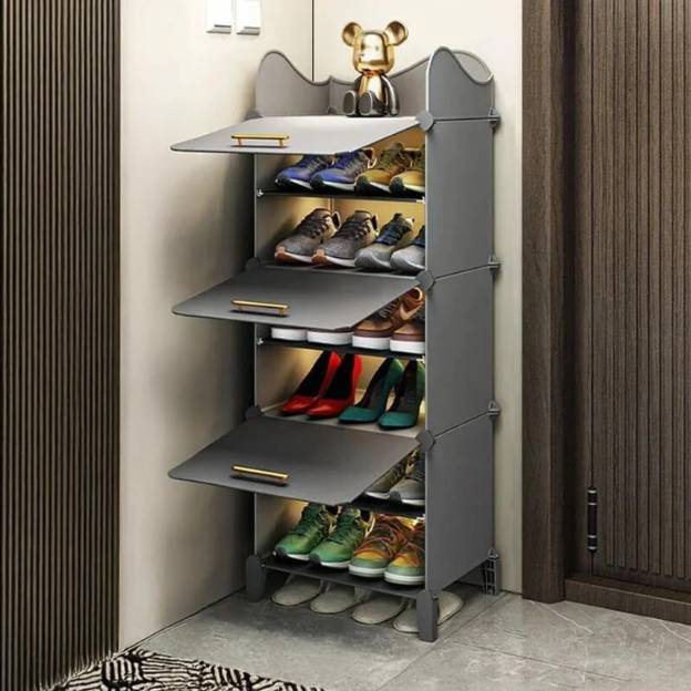 Premium 6-Shelf 3-Door Plastic Shoe Storage Cabinet – Grey