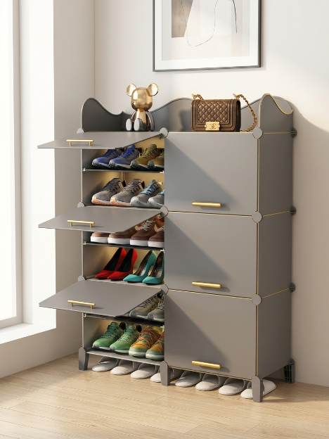 Premium 12-Shelf 6-Door Plastic Shoe Storage Cabinet – Grey