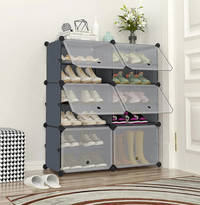 Premium 12-Shelf 6-Door Plastic Shoe Storage Cabinet – Grey