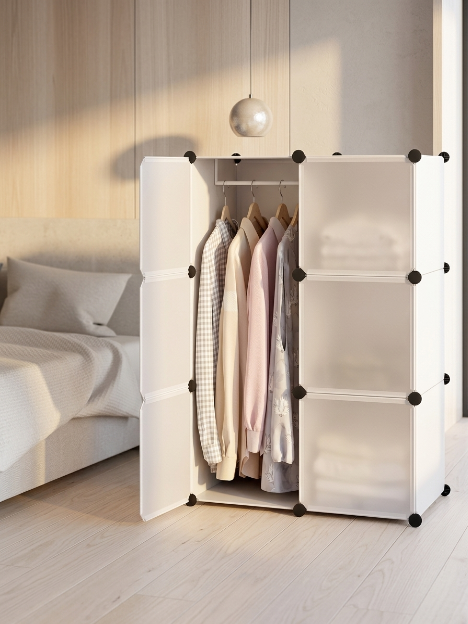 Premium 6-Shelf 6-Door Modular Plastic Wardrobe with Hanging Section – White